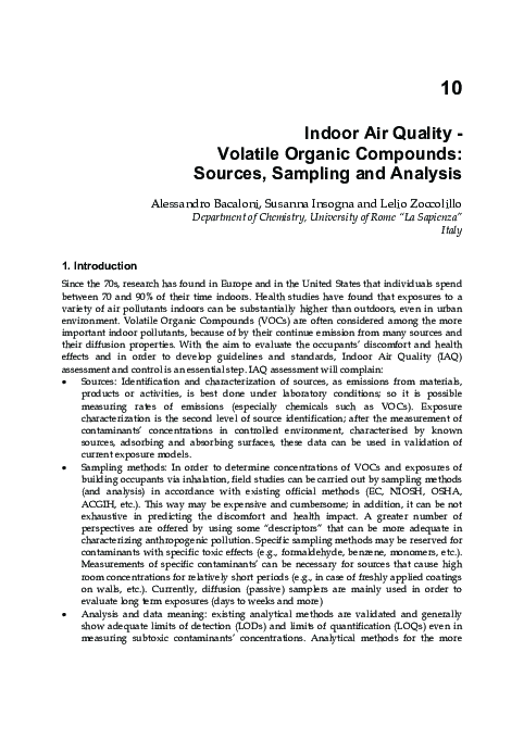 (PDF) Indoor Air Quality. Volatile Organic Compounds: Sources, Sampling ...