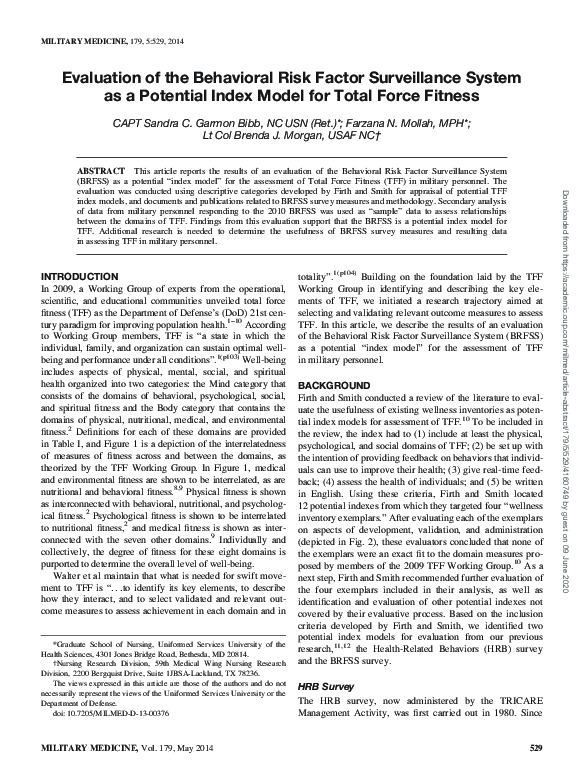 (PDF) Evaluation of the Behavioral Risk Factor Surveillance System as a ...