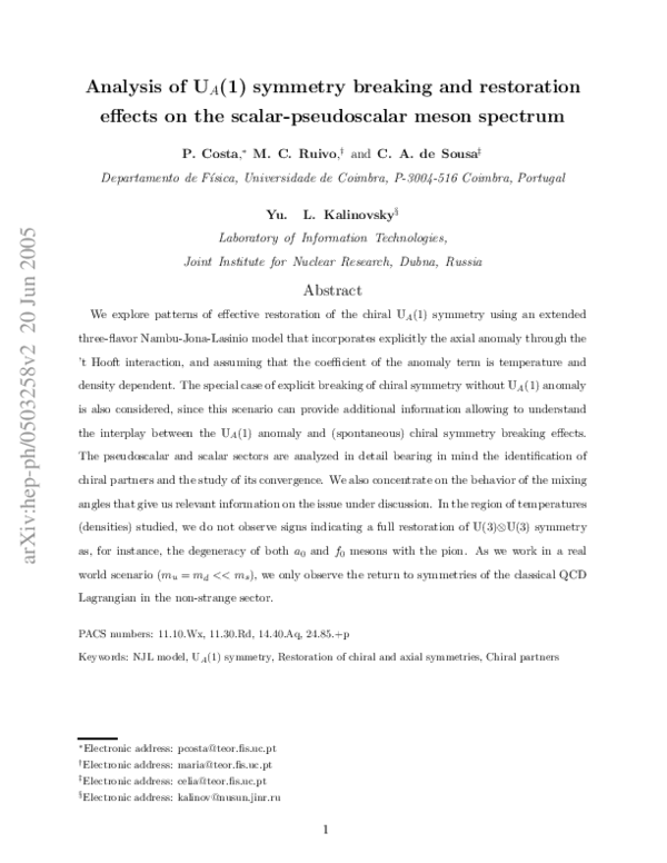 (PDF) Analysis of UA(1) symmetry breaking and restoration effects on ...