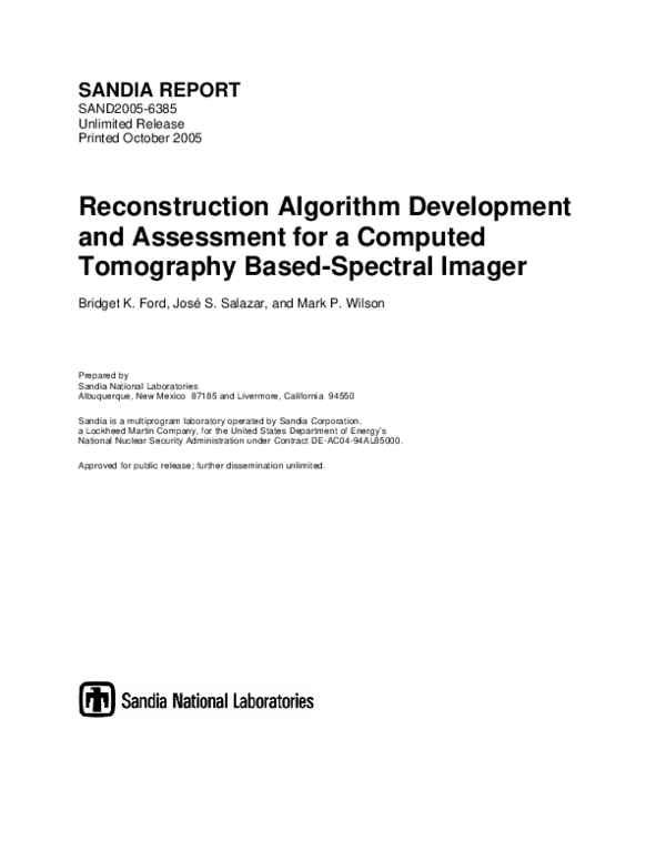 (PDF) Reconstruction Algorithm Development and Assessment for a ...