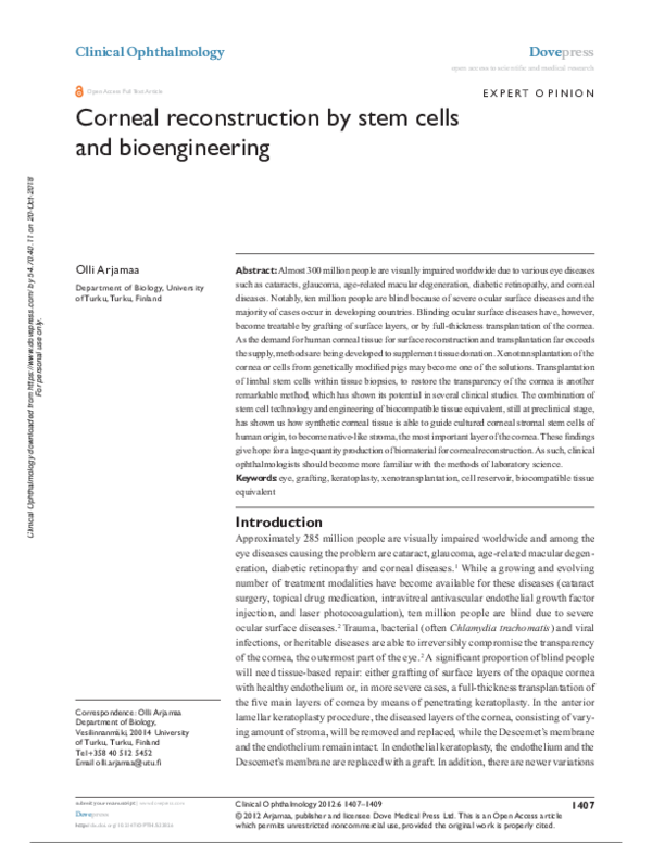 (PDF) Corneal reconstruction by stem cells and bioengineering