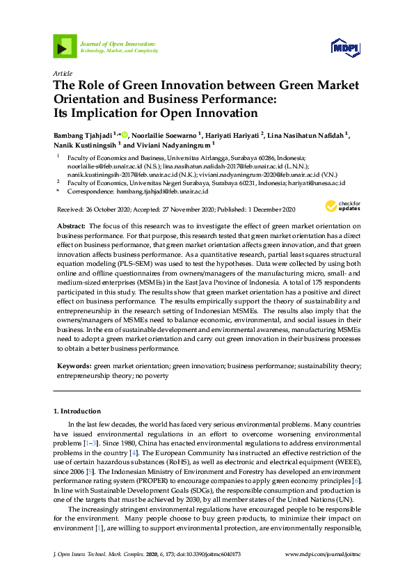 (PDF) The Role of Green Innovation between Green Market Orientation and ...