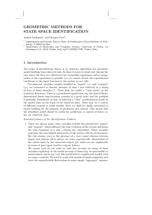 (PDF) Geometric Methods for State Space Identification