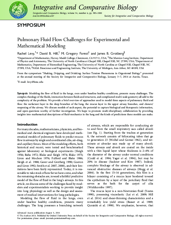 (PDF) Pulmonary fluid flow challenges for experimental and mathematical ...