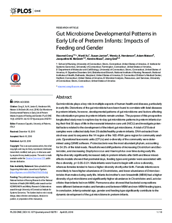 (PDF) Gut Microbiome Developmental Patterns in Early Life of Preterm ...