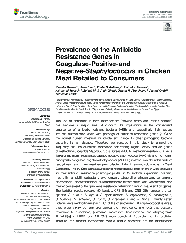 (PDF) Prevalence of the Antibiotic Resistance Genes in Coagulase ...