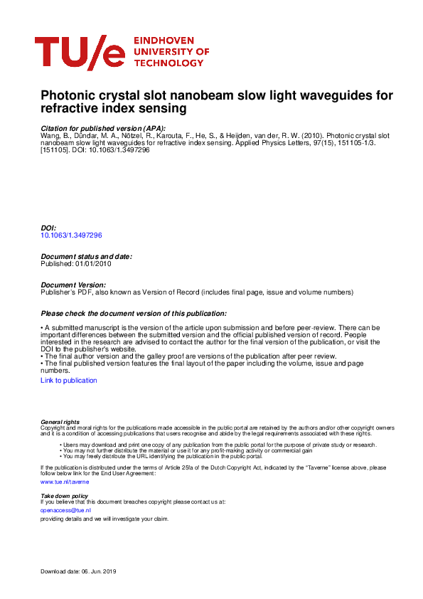 (PDF) Photonic crystal slot nanobeam slow light waveguides for ...