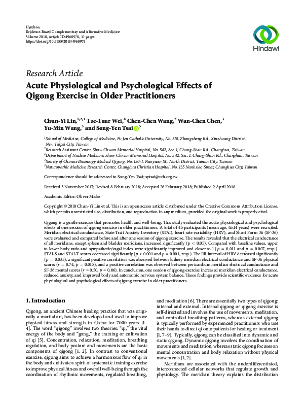 (PDF) Acute Physiological and Psychological Effects of Qigong Exercise ...
