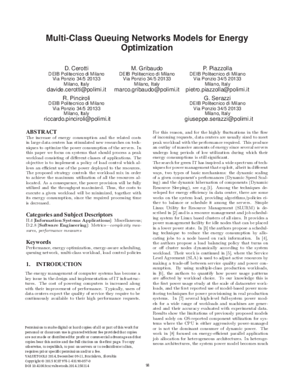 (PDF) Multi-Class Queuing Networks Models for Energy Optimization