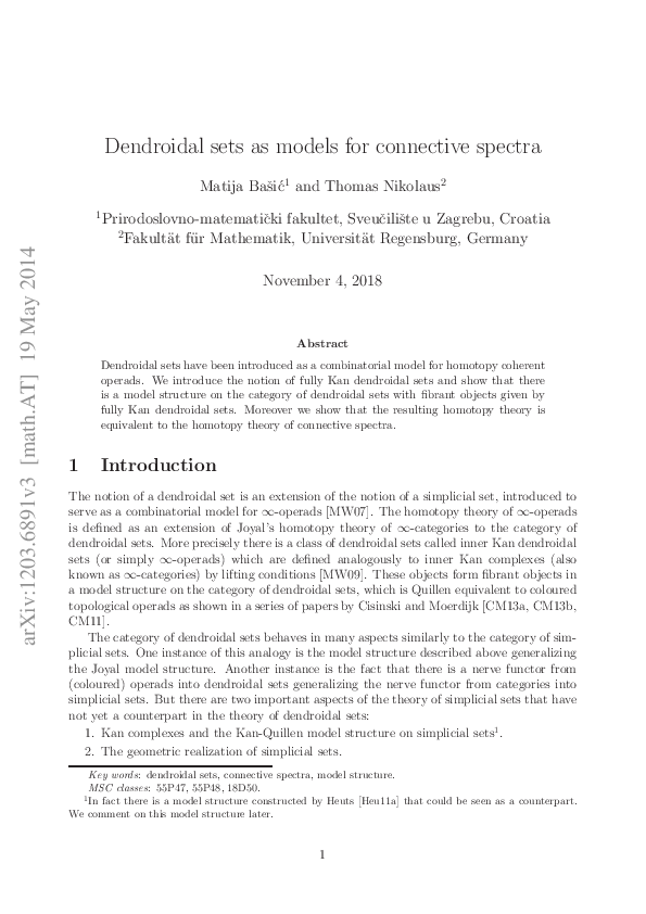 (PDF) Dendroidal sets as models for connective spectra