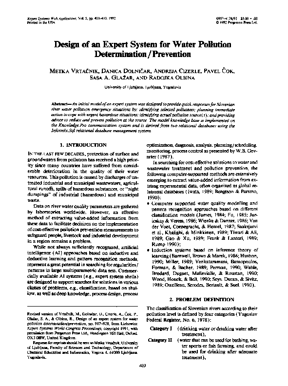(PDF) Design of an expert system for water pollution determination ...