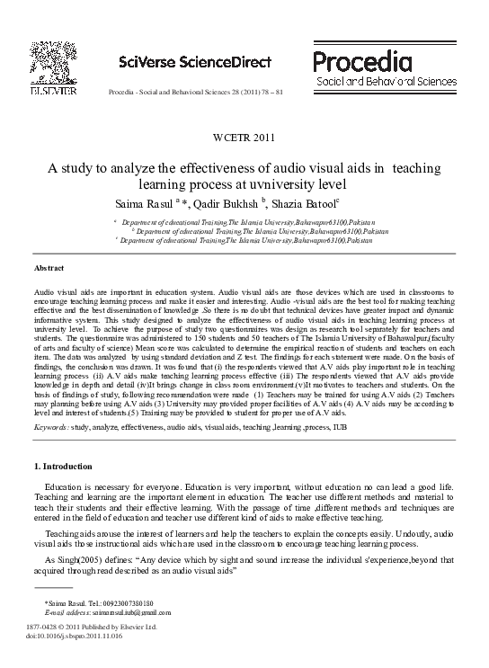 (PDF) A study to analyze the effectiveness of audio visual aids in ...