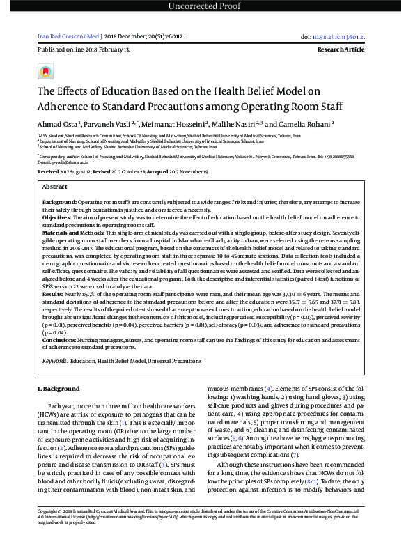(PDF) The Effects of Education Based on the Health Belief Model on ...
