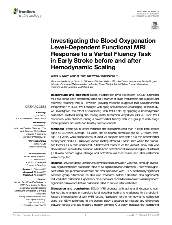 (PDF) Investigating the Blood Oxygenation Level-Dependent Functional ...