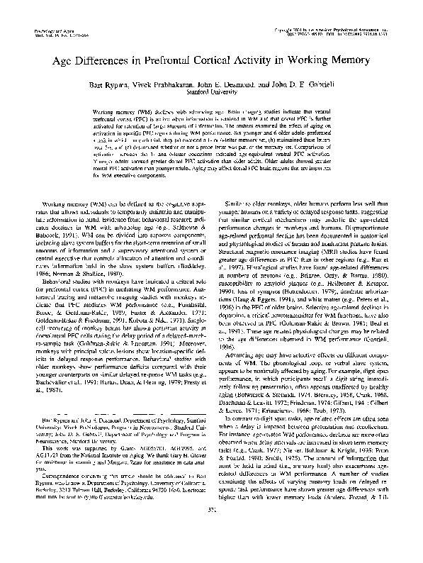 (PDF) Age differences in prefrontal cortical activity in working memory