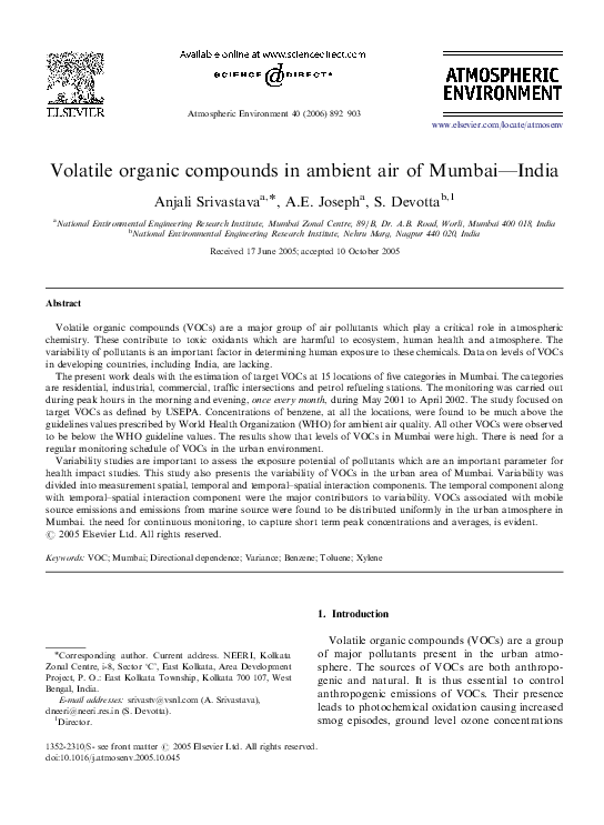 (PDF) Volatile organic compounds in ambient air of Mumbai—India