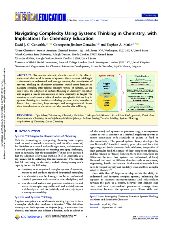 (PDF) Navigating Complexity Using Systems Thinking in Chemistry, with ...