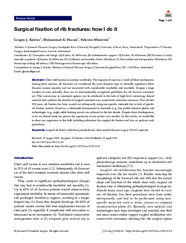 (PDF) Surgical fixation of rib fractures: how I do it