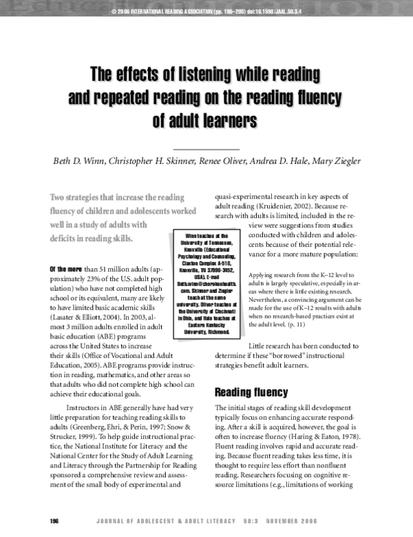 (PDF) The effects of listening while reading and repeated reading on ...
