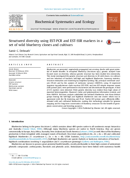 (PDF) Structured diversity using ESTPCR and ESTSSR markers in a set