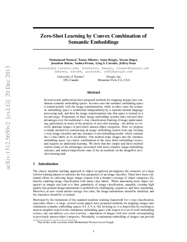 (PDF) Zero-shot learning by convex combination of semantic embeddings