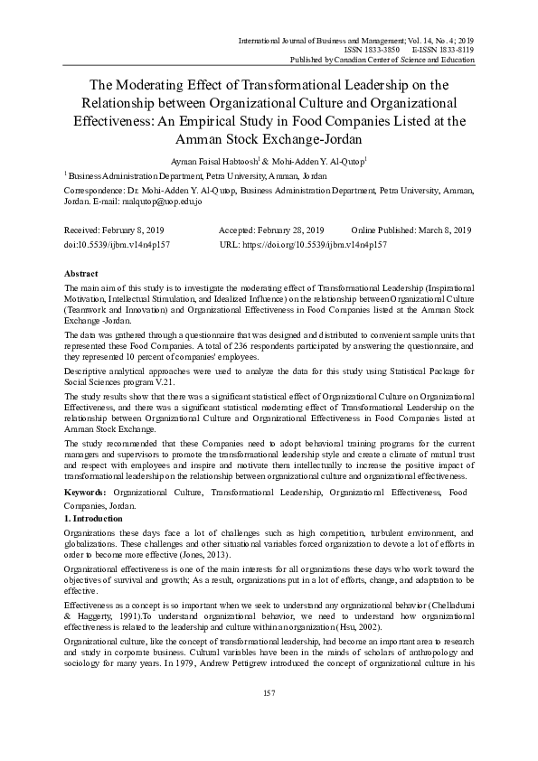 (PDF) The Moderating Effect of Transformational Leadership on the ...