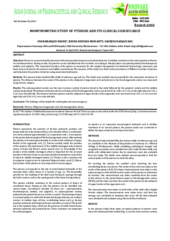 (PDF) Morphometric Study of Pterion and Its Clinical Significance
