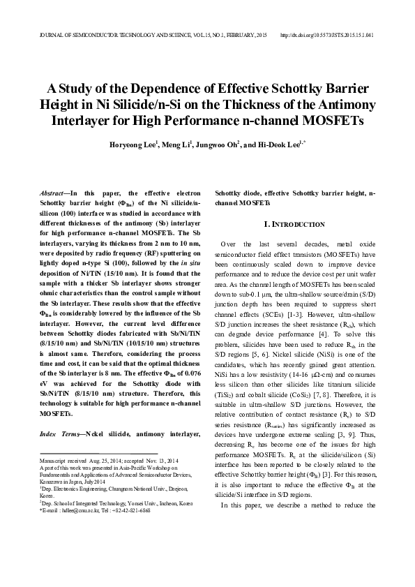 (PDF) A Study of the Dependence of Effective Schottky Barrier Height in ...