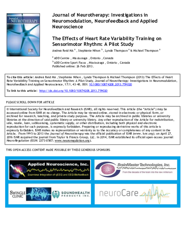 (PDF) The Effects of Heart Rate Variability Training on Sensorimotor ...