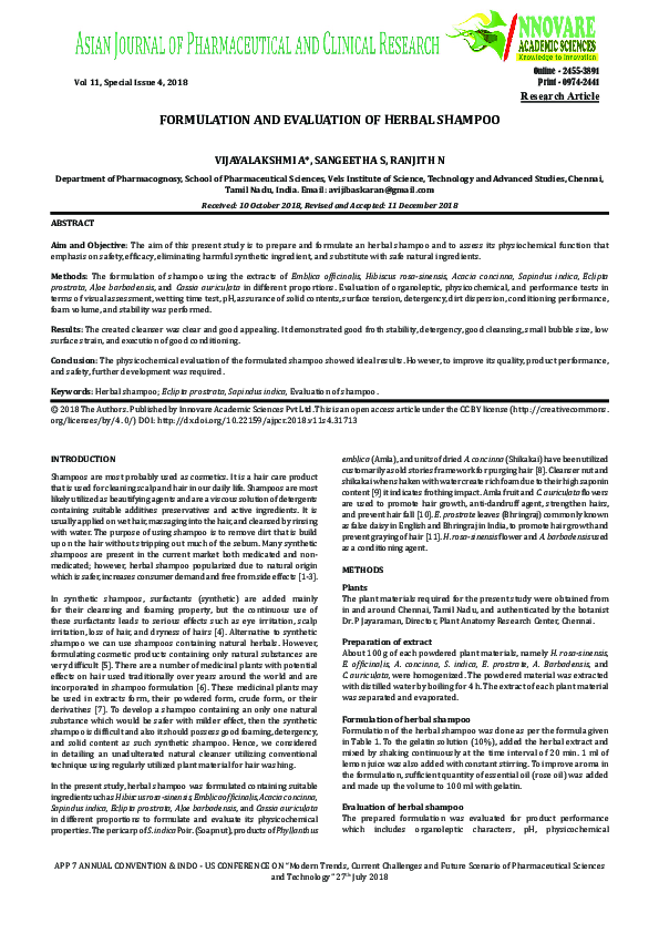 (PDF) Formulation and Evaluation of Herbal Shampoo Pratiksha Sankpal