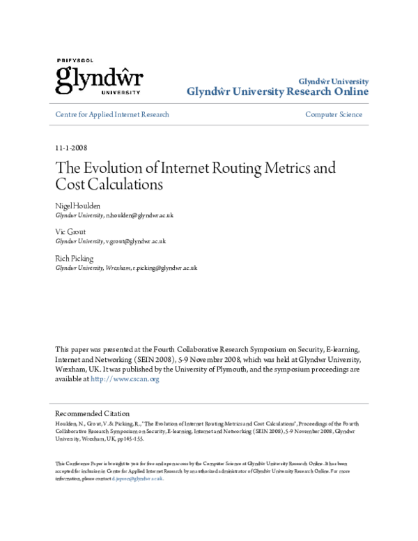 (PDF) The Evolution of Internet Routing Metrics and Cost Calculations