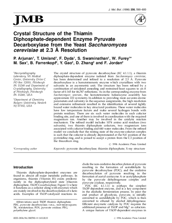 (PDF) Crystal Structure of the Thiamin Diphosphate-dependent Enzyme ...
