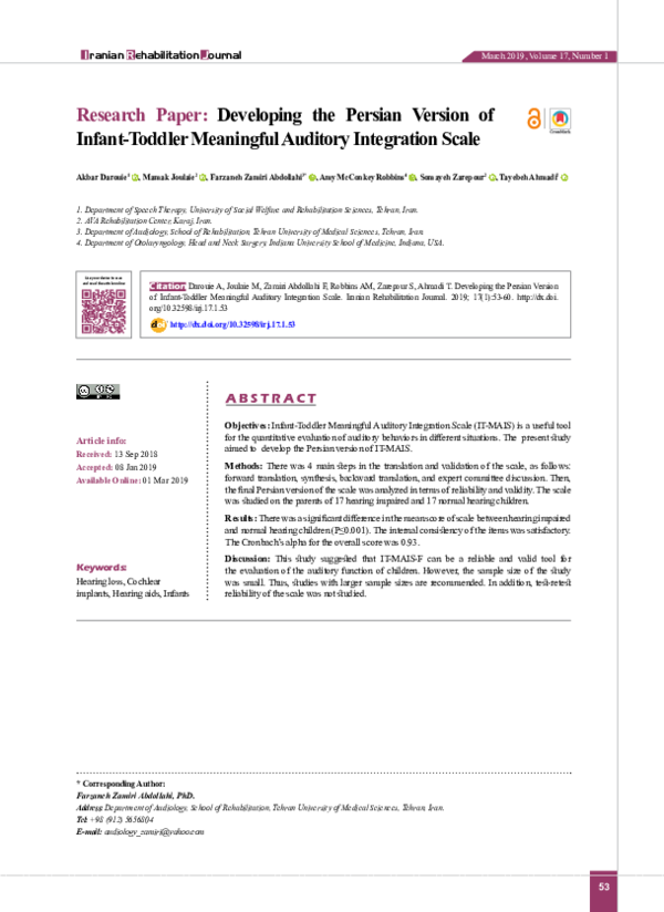 (PDF) Developing the Persian Version of Infant-Toddler Meaningful ...
