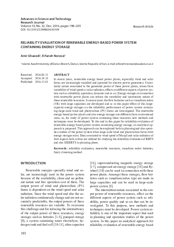 (PDF) Reliability Evaluation of Renewable Energy-Based Power System ...