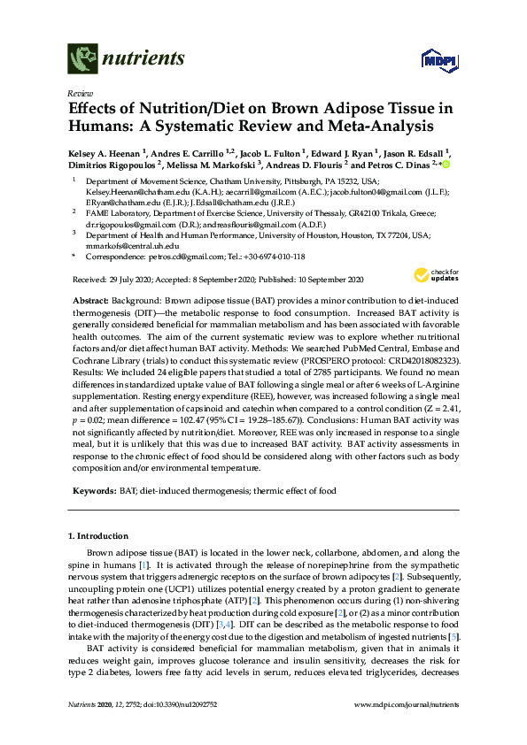 (PDF) Effects of Nutrition/Diet on Brown Adipose Tissue in Humans: A ...