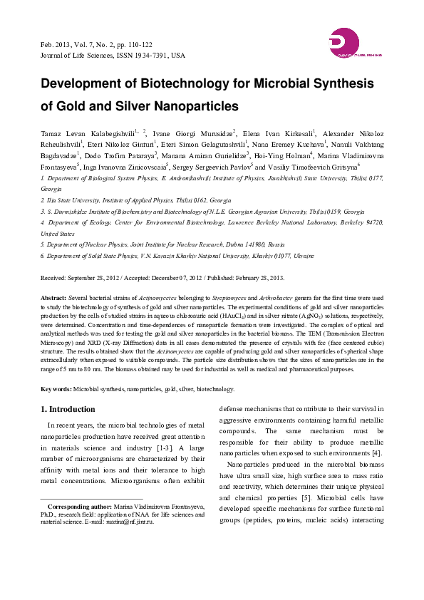 (PDF) Development of Biotechnology for Microbial Synthesis of Gold and ...