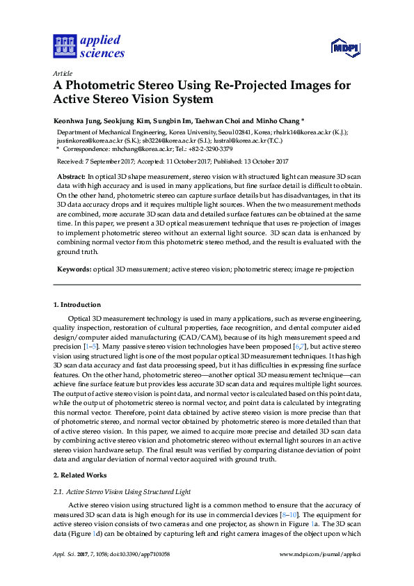(PDF) A Photometric Stereo Using Re-Projected Images for Active Stereo ...