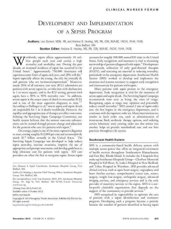 (PDF) Development and Implementation of a Sepsis Program