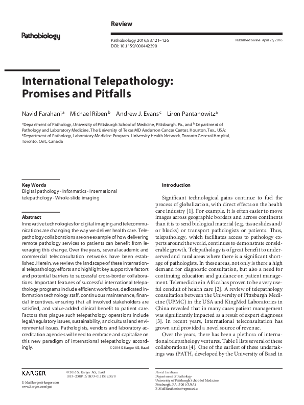 (PDF) International Telepathology: Promises and Pitfalls