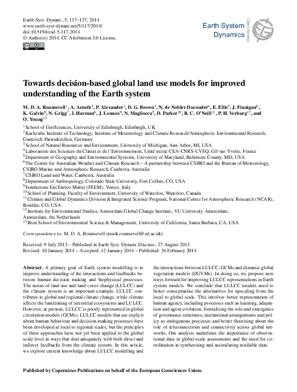 (PDF) Towards decision-based global land use models for improved ...
