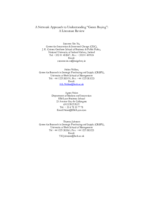 (PDF) A network approach to understanding green buying : a literature ...