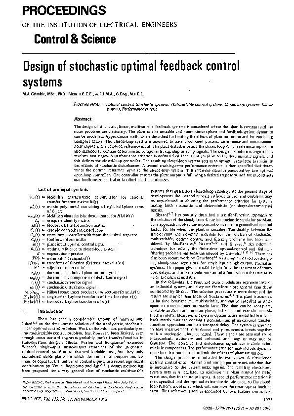 (PDF) Design of stochastic optimal feedback control systems