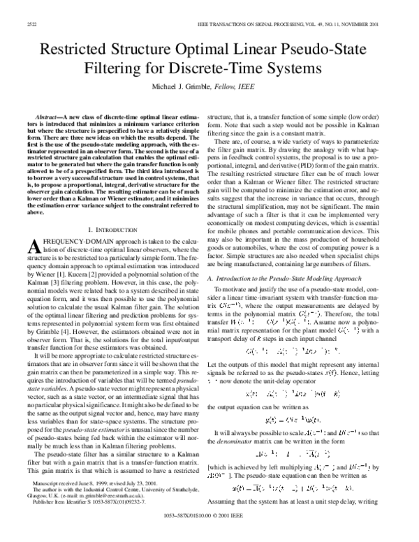 (PDF) Restricted structure optimal linear pseudo-state filtering for ...