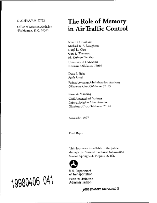 (PDF) Role of memory in air traffic control