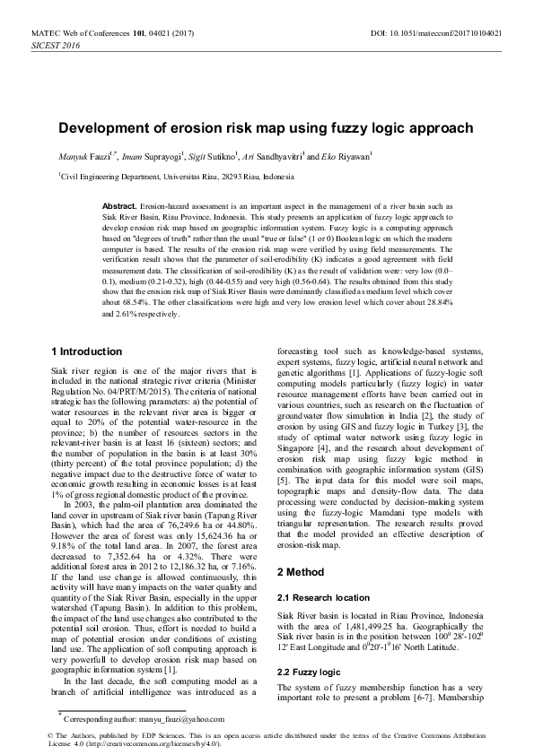 (PDF) Development of erosion risk map using fuzzy logic approach