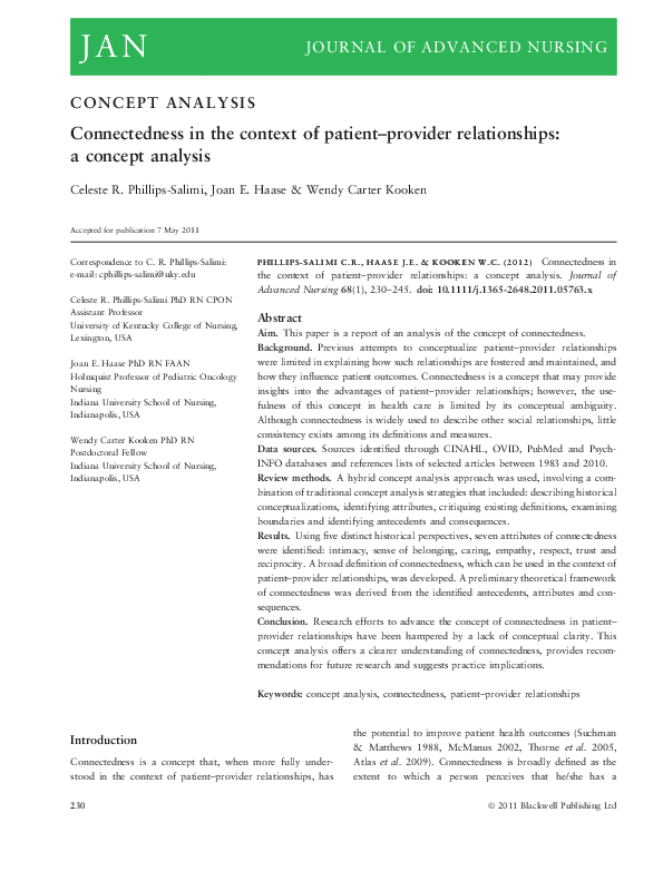 (PDF) Connectedness in the context of patient-provider relationships: a ...