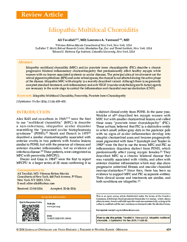 (PDF) Idiopathic multifocal choroiditis