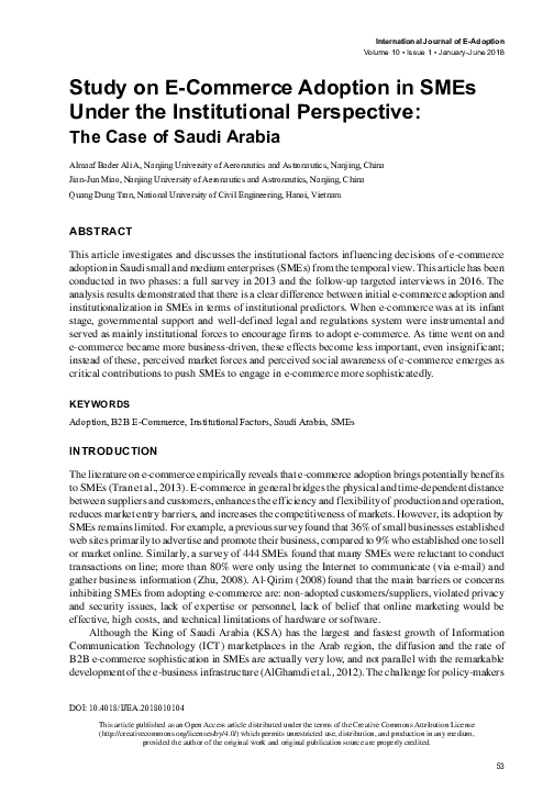 (PDF) Study on E-Commerce Adoption in SMEs Under the Institutional ...