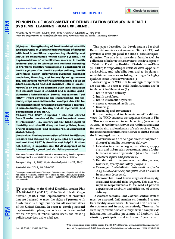 (PDF) Principles of Assessment of Rehabilitation Services in Health ...