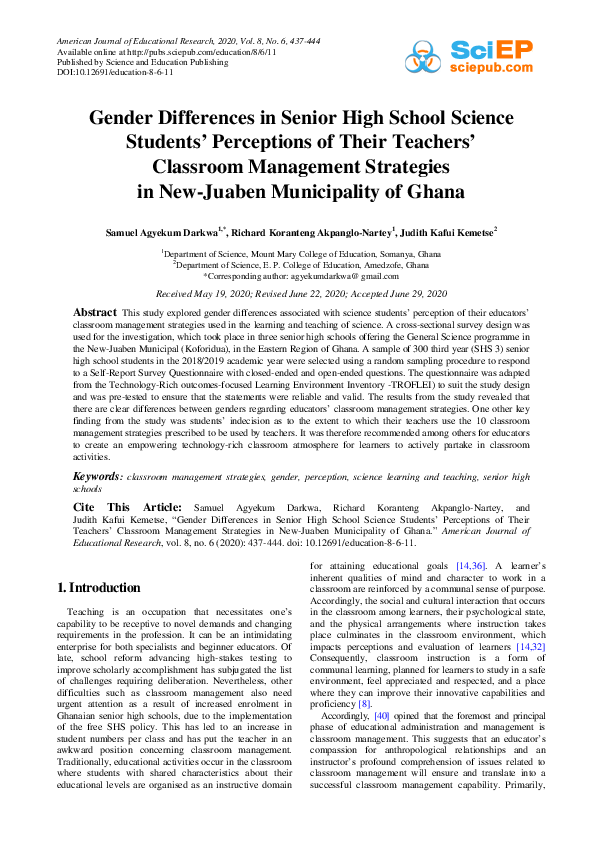 (PDF) Gender Differences in Senior High School Science Students ...